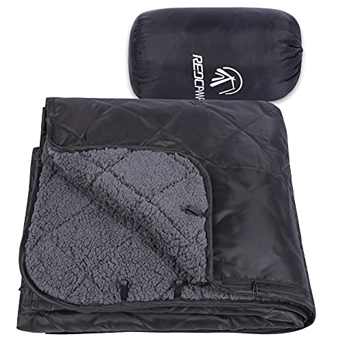 REDCAMP Large Outdoor Blanket 79"x59" Sherpa Fleece Lining, Black | Cold Weather Warm Thick Outdoor Blanket Comfy Foldable & Windproof for Camping Stadium,Car,Picnics,Pet,Trip,Machine Washable - color: Black 59"x 79"