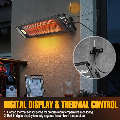 DR. INFRARED HEATER Portable Infrared Indoor and Outdoor Space Heater for Patio, Garage, Commercial & Residential With Remote Control, With Thermostat, Black - size: 34.6 Inches