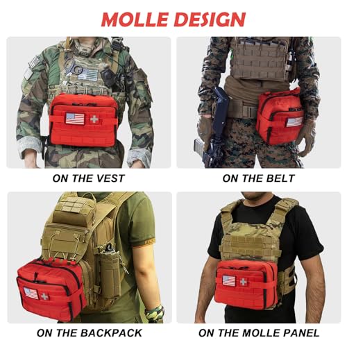 Jueachy Tactical Molle Pouch Large Admin Bag Utility Tool Pouches Molle Attachment EDC Pouches Expandable Molle Accessories Organizer Medical Pocket U.S.A Patch Included - color: Red