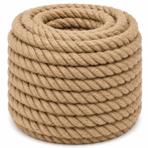 Twisted Manila Jute Rope (1 Inch x 50 Feet) Natural Thick Hemp Rope for Crafts, Nautical, Railing, Hammock, Decorating - size: 1 Inch x 50 Feet