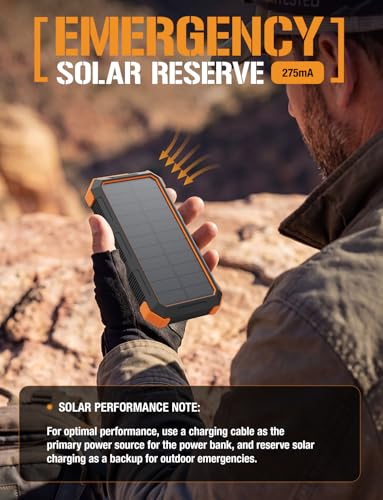 ToughTested 24000mAh Solar Power Bank, LED Flashlight, USB-C Fast Charging | Fast charging power bank with LED flashlight and IP66 rugged protection for camping, travel, and emergencies