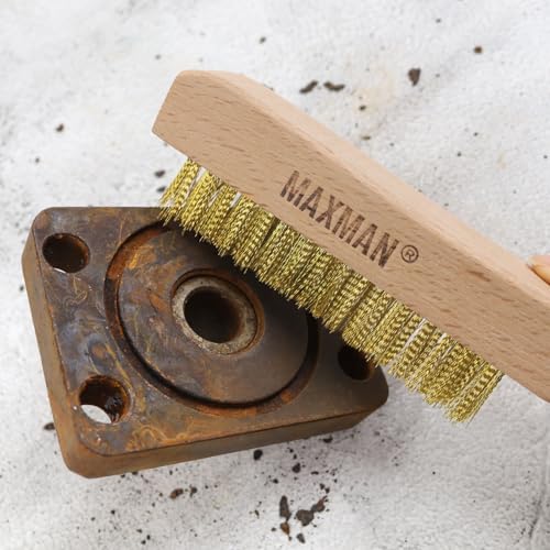 MAXMAN Brass Brush 2Pcs, 10" Soft Brass Bristle Brush, Rust/Weld Cleaner | Heavy Duty Wire Brushes for Cleaning, Anti-slip Long Beechwood Handle, for Metal Rust/Welds, Compact & Sturdy - style: 2Pcs Soft Brass Bristle Brushes
