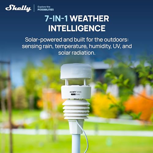 Ecowitt WS90 7-in-1 Weather Station with Bluetooth & Zigbee connectivity, Ultrasonic Wind Monitoring, Haptic rain Detection, Temperature & Humidity Tracking, UV & Illuminance, IPX5, Powered By Shelly