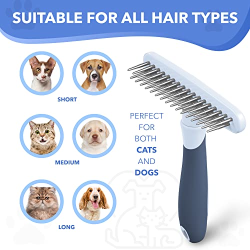 Dog rake deshedding dematting Brush Comb - Undercoat rake for Dogs, Cats, matted, Short,Long Hair Coats - Brush for Shedding, Double Row Stainless Steel pins - Reduce Shedding by 90% (Haze Blue) - color: Haze Blue