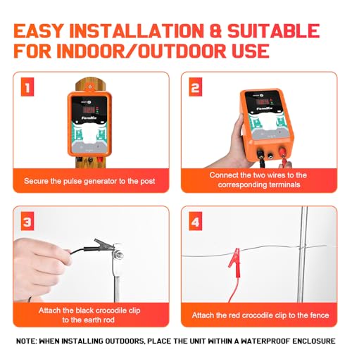 15Miles Electric Fence Charger with ON/Off Switch, 4J Energy Output 12KV Voltage,AC DC Electric Fence Charger with LED Display for Preventing Wild Animals Intruding Great for Gardens,Poultry