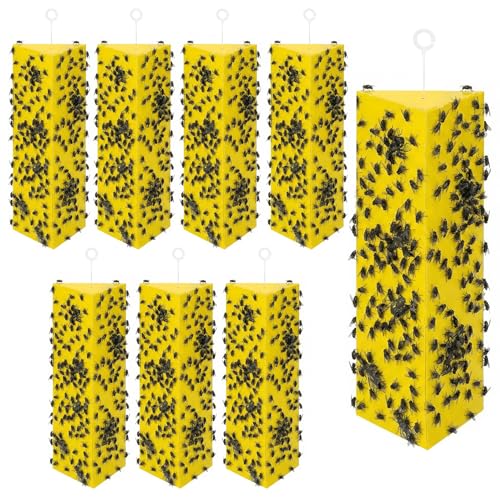 8 Pack Sticky Fly Traps for Indoor Outdoor with Hanging Hook | Odorless Yellow Super Sticky Hanging Flies Catcher, Fly Stick for Mosquito Aphids Wasp Fungus Gnats for Home Farm Ranch - size: 8 pack