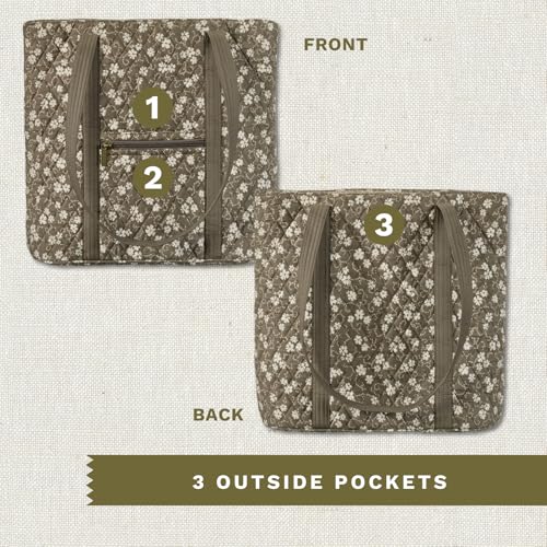 Bella Taylor Large Tote, Quilted Shoulder Bag for Women | Lightweight, 6-pocket large quilted purse, machine washable, zippered top, ultimate organization, durable construction - color: Woodland Floral