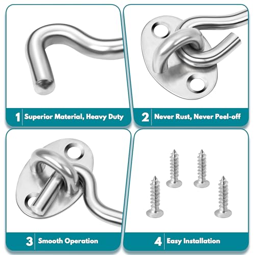 Rainspire (2 Pack) Privacy Hook and Eye Latch for Barn Door, Stainless Steel Gate Latch Barn Door Lock Cabin Hooks for Gate Shutters Window Slide Barn Shed Cabinet Bathroom (Silver, 4 Inch) - color: Silver, size: 4 Inch