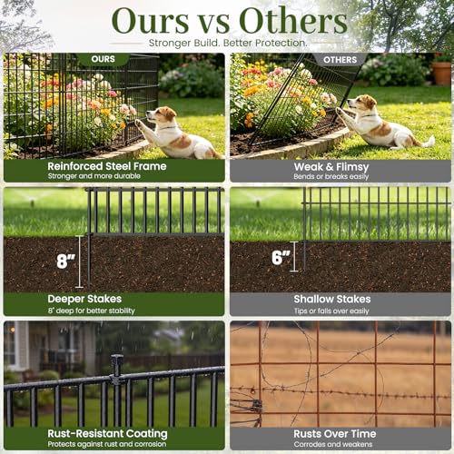 No Dig Garden Fence Outdoor for Yard, 48in (H) x 23.6ft(L) | 10 Panels Animal Barrier Fence, Rustproof Metal Temporary Dog Fence, Decorative Fencing for Patio, Flower Bed - size: 48 in(H) X 23.6 ft(L)