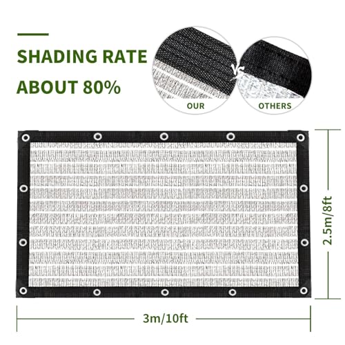 80% Silver Shade Cloth for Garden,Pergola,Greenhouse,Chicken Coop,Kennels,Shade Cloth with Grommets,Simple Hanging Covers - size: 8ft×10ft