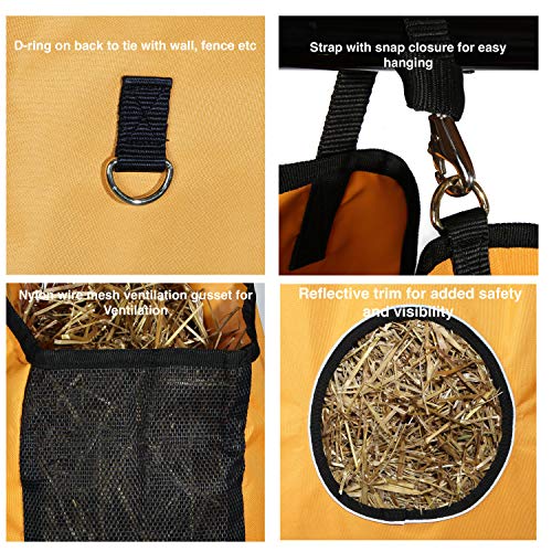 Majestic Ally 1200 D Hay Feeder Tote Bag for Horses, Sheep with Reflective Trim- Reduces Waste - Comes with 36” Hay Net. (Hunter Green) - color: Hunter Green