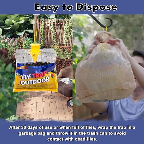 Fly Traps Outdoor Hanging for Patio, 4 Pre-Baited Flies Bags Disposable | Flies Catcher Repellent, Reusable Stable Horse Ranch Trapper Outdoor Hanging Fly Killer Helps Control Flies - size: 4 pack1