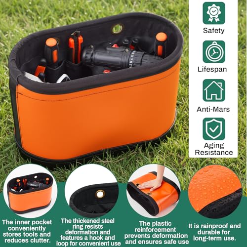 Oval Hard Bucket Tool Organizer, Utility Plastic 14 Pocket Polypropylene Tool Bucket Bag with Hook and Drain Holes for Home Garage Light Trade Lineman Tools, Without Stand - style: Classic