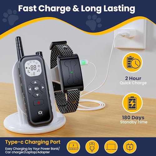 Wireless Dog Fence, Electric Fence for Dogs, Training Collar with Remote System 185 Days Standby Time, Waterproof & Flash Light Portable Dog Perimeter Collar with 3 Training Mode, Upgrade Black 1 PACK