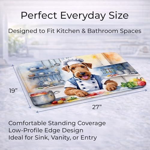 Caroline's Treasures Airedale Terrier The Chef Memory Foam Kitchen Mat Machine Washable Anti-Fatigue Mat Cushion Comfort Bath Mat or Kitchen Rug - color: Airedale Terrier 6181