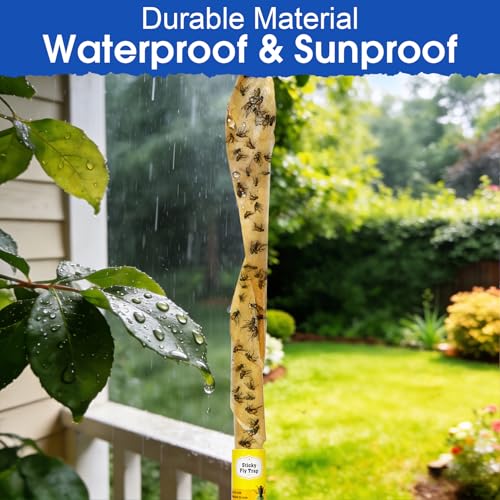 16 Pack Fly Strips Sticky Hanging Fly Trap Indoor Outdoor with Pins | Fly Paper Tape Fruit Fly Gnat Fungus Bug Catcher for Household Winged Insect & Mosquito for Orchard Farm Home Kitchen - size: 16 pack