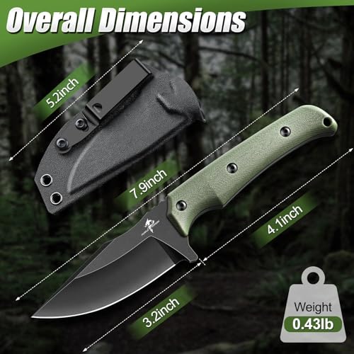 Purple Dragon Fixed Blade Knife - Full Tang Hunting Knife Green | Kydex Sheath, Forged from a Single Piece of D2 Steel, G10 Handle, Gift Box - size: 3 inch