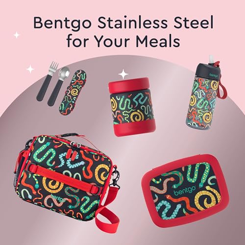 Bentgo Kids Stainless Steel Leak-Proof Food Jar for Hot or Cold Food | 11 fl oz Double Insulated Container with Removable Silicone Bumper, Dishwasher Safe, Easy Open Lid, Ages 3+ (Sssnakes) - color: Sssnakes