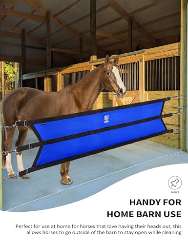Harrison Howard Stall Guard for Aisle Home Barn Use with Sturdy Spring Hooks and D-Rings Adjustable Straps Aisle Stall Guard for Horses Blue - color: Blue