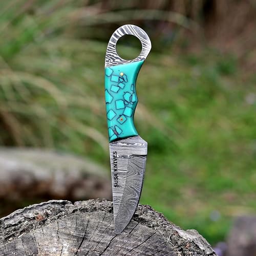 Custom Handmade 7'' fixed blade hoof rasp knife/Cow boy knife/Damascus steel Bull cutter cowboy knives with pancake leather sheath (SUSA 115) - color: SUSA 115