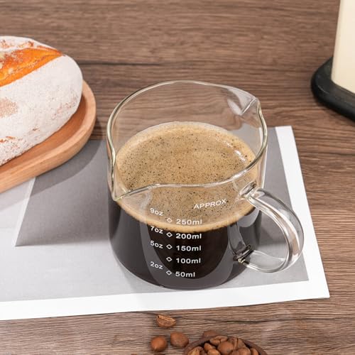 Espresso Cup Measuring Cup Triple Pitcher Milk Cup 250ML/8.5OZ Espresso Cups with Handle Shot Glass with V-Shaped Mouth Milk Frothing Pitcher (Double mouth) - style: Double mouth