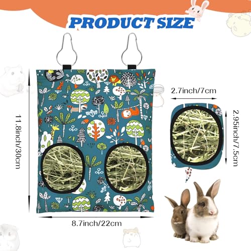 3 Pcs Rabbit Hay Feeder Bag, 2-Hole Hanging Hay Feeder Guinea Pig Hay Bags Washable Bunny Hay Bag for Rabbits Chinchillas Hamsters Small Pets and Animal (11.8"×8.7") - color: Blue,Orange,Green