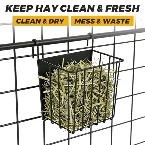 3-Pack Rabbit Hay Feeder, Metal Bunny Hay Rack with Hanging Hooks, Durable Iron Hay Feeder for Rabbit, Guinea Pig & Chinchilla Cages, Black, 6.9" x 4.7" x 6.7"