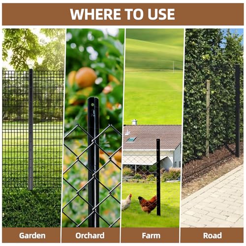 Metal Fence Post 6FT, 15 Pack Heavy Duty T Posts for Garden | Heavy Duty Steel / Black Coating / Rust Resistant / Garden Wire Fence Support / Trellis / No-Dig U Post - size: 6FT-15PCS SPLICING
