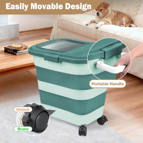 Rice Storage Container, Collapsible Airtight 10-40 Lb Rice Storage Container, 25lb Pet Dog Food Storage Container, Rice Dispenser Bin with Cup and Scoop for Flour Cereal Pasta Grain, Cat Bird - size: 15-40 Lbs