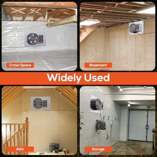 Abestorm 260CFM Crawlspace Ventilation Fans, IP-55 Rated Exhaust Fan with Humidistat Thermostat, 6.7 Inch Basement Vent Fan with Isolation Mesh for Crawl Space, Garage, Attic, Exhaust,Commercial - color: Black
