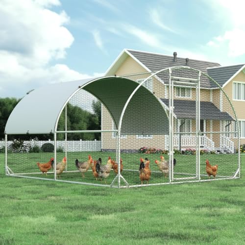 4ever2buy Metal Chicken Coop, 9.5x13 FT Walk-in Chicken Run Pen Poultry Cage, Water-Resistant & Anti-UV Cover, Large Chicken Coop for 12-15 Chickens - size: 154.8"L x 114.2"W x 76.0"H