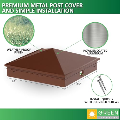 GreenLighting 4x4 Aluminum Pyramid Post Cap Cover (Brown 12 Pack) Fits 4x4 Nominal Wood (True 3.5 x 3.5) Powder Coated Matte Outdoor Caps Cover, Fence, Decking, Waterproof - color: Brown 4x4, size: 12 Pack
