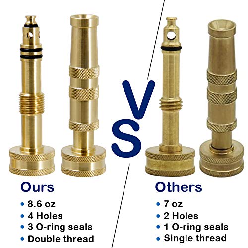 ATDAWN Brass Hose Nozzle, Heavy-Duty Brass Adjustable Twist Hose Nozzle, 2 Pack (4") - size: 4 Inch