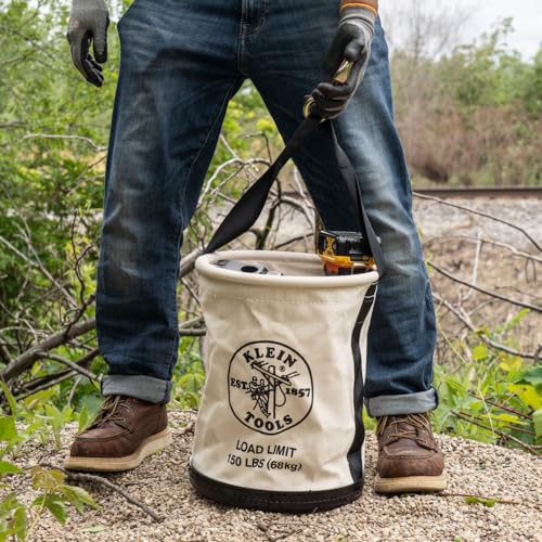 Klein Tools 5109SLR Canvas Bucket, All-Purpose Tool Bucket with Plastic Bottom with Drain Holes, Load Rated Up to 150-Pounds - size: Canvas, 150-Pound Load