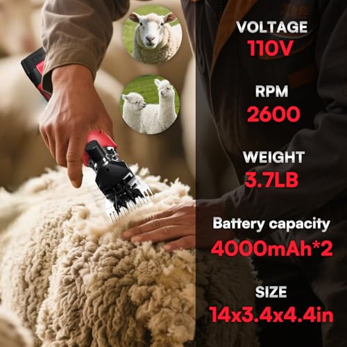 Cordless Sheep Shears,2600RPM Electric Sheep Shearing Clippers with 2 Pcs Rechargeable 4000mAH Battery, 6 Speed Heavy Duty Livestock Haircut for Grooming Sheep Goats Cattle Thick Coats Animals - size: CordlessSheepShears