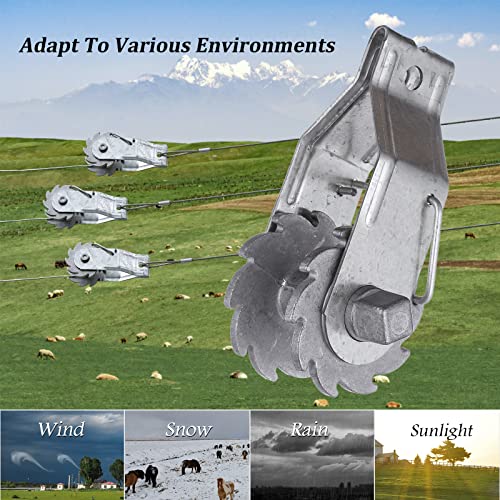 Electric Fence Wire Strainer, Heavy Duty Inline Wire Tensioner, 50PCS Wire Ratchet Tensioner and 1PCS Handle for Electric Fence, Farm Fence