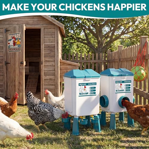 INNOLAND Chicken Feeder and Waterer Set - 3 Gallon/26.5 Pounds | Automatic Chicken Waterer, 4 Cups & 4 Feeder Ports, No Waste Poultry Feeders & Waterers, Chicken Coop Accessories for Poultry