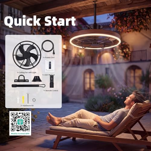 Farmhouse Gazebo Fan with Light, 20" Plug-in Gazebo Ceiliing Fan with App/Remote Control, Outdoor Ceiling Fan with Light IP65 Waterproof, 3 CCT Light, for Gazebo - Wood Grain - color: Wood Grain