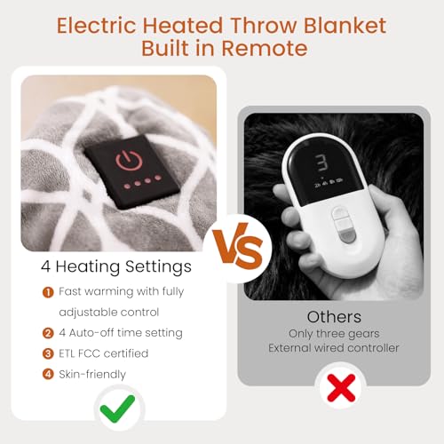 Heated Blanket Electric Throw Blanket with Built-in Button Controller 50"x60" One-Touch Ultra Cozy Soft Warm Heating Electric Blanket with 4 Heat Levels & 4 Hours Auto-Off Overheat Protection - color: Coffee White, size: Throw