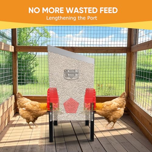 TGEYD 95 lb Galvanized Metal Chicken Feeder, 10 No-Waste Ports with Diversion Design, Extra-Large Heavy-Duty Outdoor Feeder Stand for Chickens, Ducks & Geese - color: Cockscomb Red