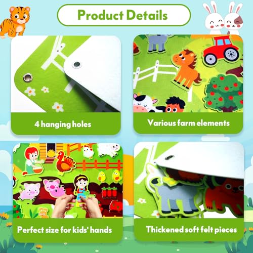 Felt Busy Board for Kids 3-5, Farm Animals Story Set for Children Play | Large Wall Activity, Montessori Toys, Barnyard Theme Interactive Sensory Toys, Preschool Early Learning Play Kit, Classroom
