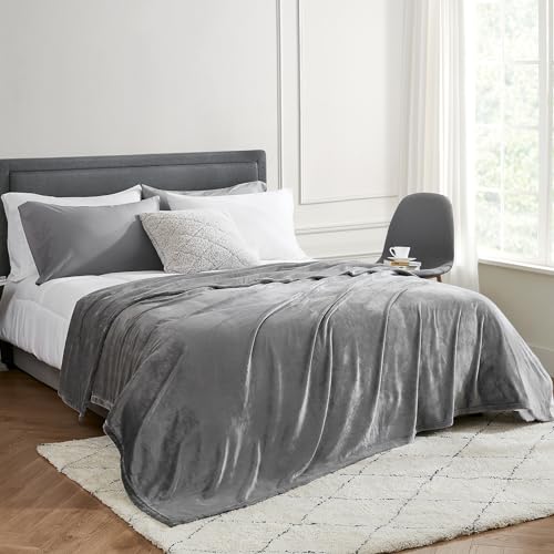 Hansleep Throw Grey Fleece Blanket, Soft Flannel Bed Blanket | Fuzzy Cozy Blanket 50x60 Inches, Multi-use for Bed, Sofa, Couch, Travel, Camping, All Season Warm Lightweight Cover - color: Grey, size: Throw (50x60 Inches)