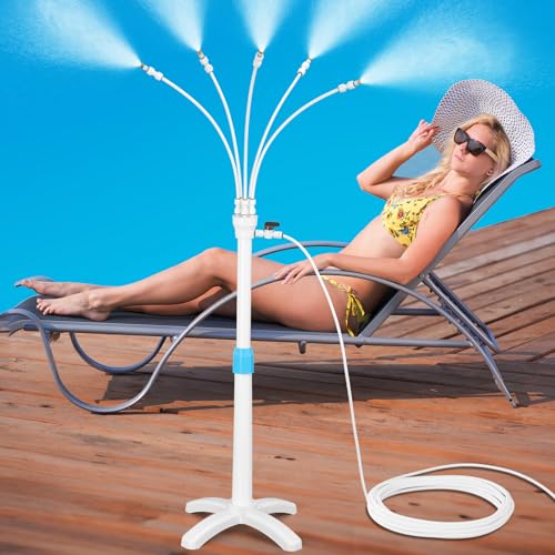 Stand Mister System, Portable Misting Cooling System with Upgrade Adjustable Riser Tube, 5 Spray Nozzles + 26.2FT (8M) Misting Line for Patio Pool BBQ Cooling Kids Water Playing (3.8FT) - size: 3.8 FT