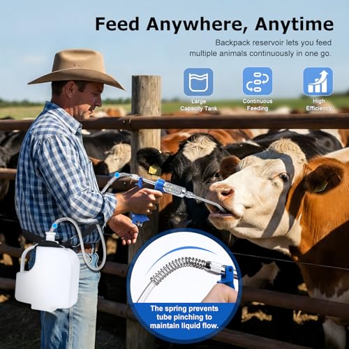 30 ML Adjustable Metal Feeding Gun - Continuous Drench Gun with Large-Capacity Portable Tank, Safe for Sheep, Cattle, Pig, Horse & Various Livestock