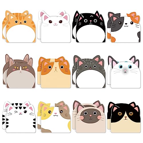 Yinder 24 Pads Cute Cat Sticky Notes Kawaii Animal Sticky Notes Pads Bulk | Fun Cartoon Memo Pad Self Adhesive Tab Back to School Gift for Teacher Student Classroom Veterinary Cat Office Supplies - style: Cats