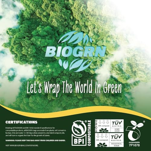 10-13 Gallon Compostable Trash Bags with Flat-Top 50 Bags Thick 0.87 Mil Leakproof Plant-based Tall Kitchen Wet Food Scrap Waste, ASTM D6400, US BPI and OK Compost Home Certified - color: 13 Gallon Flat Top, 50 Count