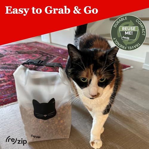 (re) zip Cat Food Storage Bag & Kibble Carrier, 14-Cup Roll Top, Black | Water-resistant, BPA-free, food-grade. Travel bag for boarding, pet sitters and vacations. Holds up to 6 lbs of cat kibble. - color: Cat Black, size: 14 Cup