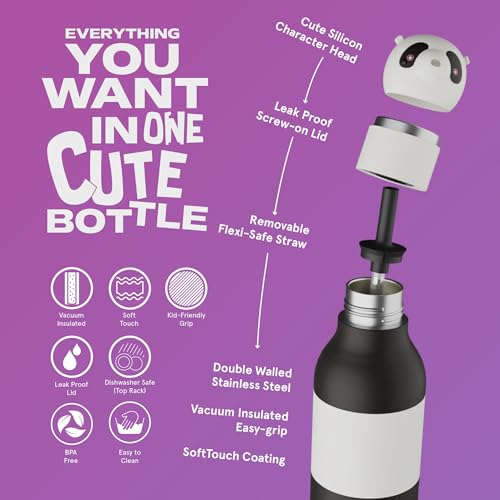 asobu Bestie Water Bottle, Cute Collectible Character, Leak Proof, BPA Free | 16 oz, Stays Cold 24 Hours, Double Wall Vacuum Insulation, Food Grade Stainless Steel, Spill Resistant, Great Gift Idea - color: Panda