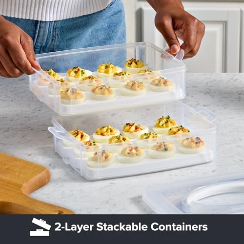 Snapware (2-Layer, 24 Eggs) Plastic Detachable Deviled Egg Carrier Storage | With lid and handle, freezer, dishwasher, microwave safe - size: Medium
