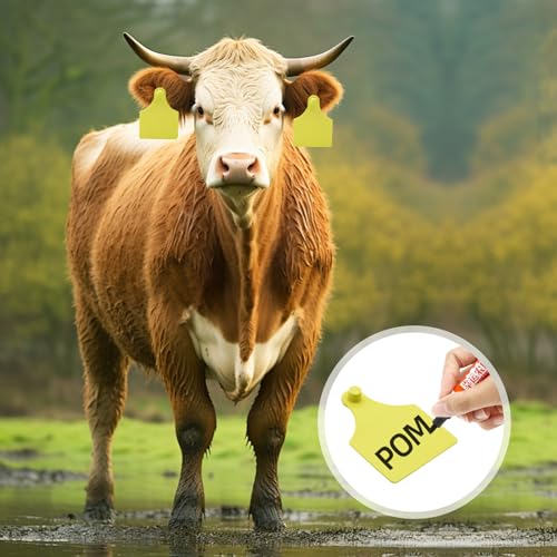 TPU Large Size Split Type Blank Large Cattle Ear Tags,50PCS Upgrade to Prevent Tampering Livestock Ear Tags, for Cattle,Sheep Goat, Pig, 3.9x2.9in (Yellow) - color: Yellow